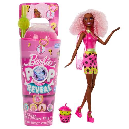 Barbie - Pop Reveal Serie Bubble Tea, bambola alla moda Berry Bliss profumata con cucciolo e 8 accessori a sorpresa con effetto cambia colore, giocattolo per bambini, 3+ anni, HTJ20