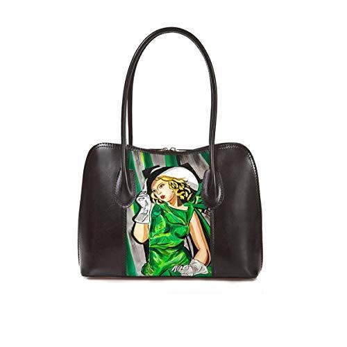 Borsa in pelle dipinta a mano - Ragazza in verde di De Lempicka