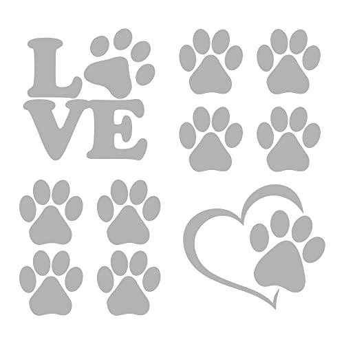 Confezione Adesivi Zampe Cane Zampe Cuore Love Zampe 10 Pezzi per Auto o Moto Bici o Monopattino (Grigio)
