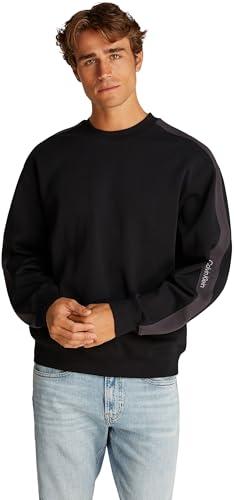 Calvin Klein Felpa Uomo Logo Tape Crew Neck Relaxed Fit Nera