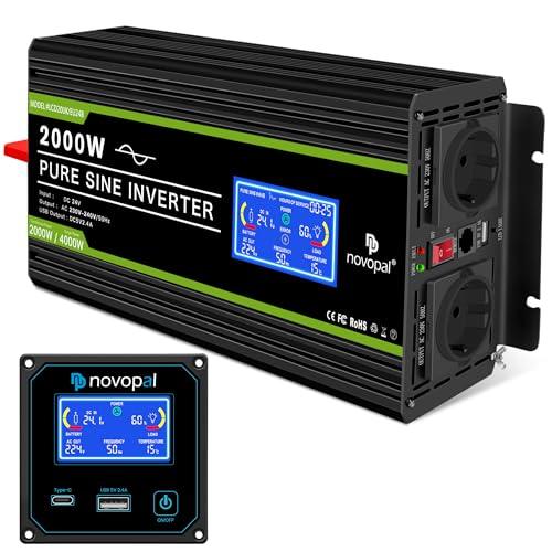 Inverter di Potenza a Onda Sinusoidale Pura NOVOPAL 2000W DC 24V a AC 220V con LCD e Telecomando