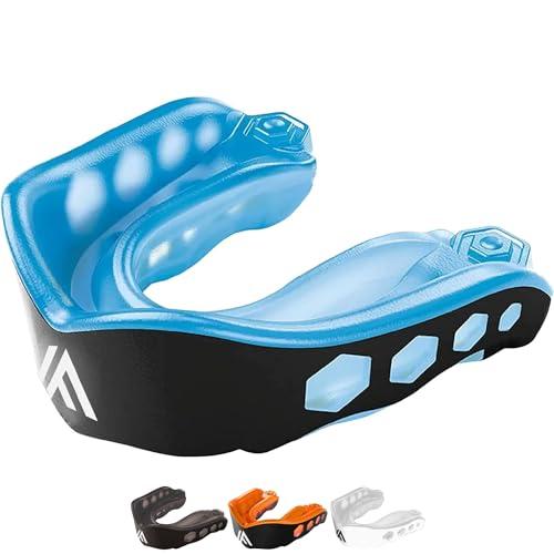 IRON FIGHTER Paradenti per Blu/Nero - Paradenti in Gel Regolabile e Confortevole - Boxe - Pugilato - Mma - Rugby - Hockey - Judo - Wrestling - Karate - Jjb Jiu Jitsu - Kick Boxing