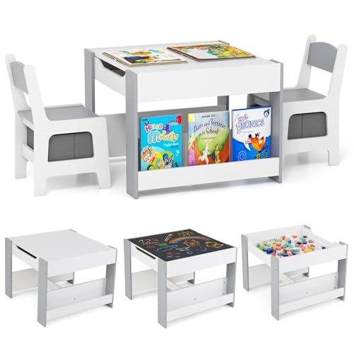 Set Tavolino Bambini 4 in 1 con Lavagna, Librerie e Contenitori COSTWAY