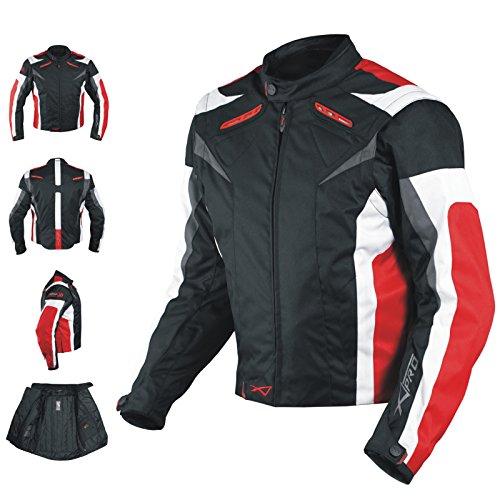 Giacca Moto Tessile A-pro con Protezioni CE, Maniche Removibili e Gilet Termico - Rosso (Taglia M)