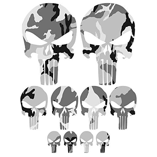 Adesivi Cranio 10 Pezzi per Auto o Moto - Teschio - 3 dimensioni (Camouflage Snow)