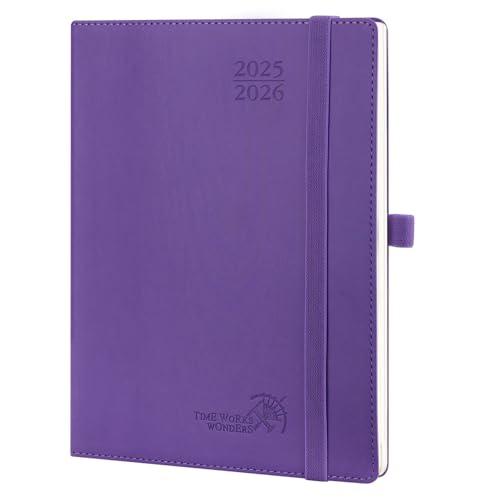 POPRUN Agenda 2025 2026 Settimanale Verticale 22 x 16,5 cm, Diario Scuola 17 Mesi da Ago.2025 a Dic.2026, Portapenne Autoadesivo, Copertina Morbida in Pelle Vegana e Carta Spessa da 80 GSM, Viola