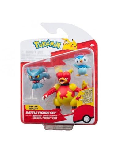 Jazwares Pokémon Pack di 3 Figure da Battaglia Set Tiplouf, Feuforêve, Magmar 5 cm