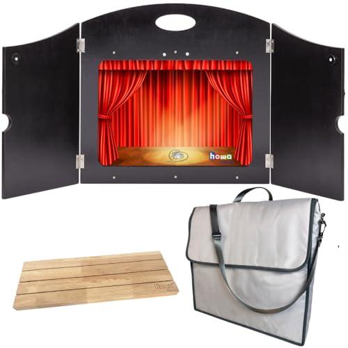 howa Kamishibai 17504 - Teatro narrativo in legno, per schede grafiche DIN A3 e DIN A4, inserto laterale, con binario narrativo e custodia