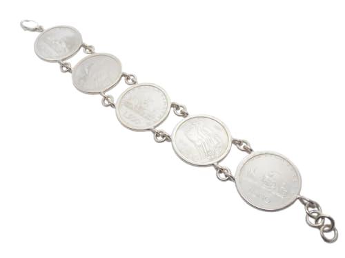 Bracciale in Argento 925 con Monete da 500 lire Italiane Argento Caravelle e Quadriga