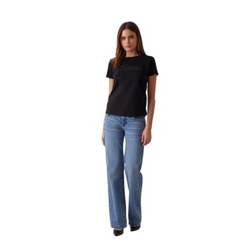 T-shirt Donna Guess Logo Pizzo Nera