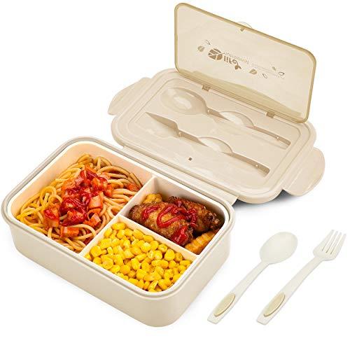 BIBURY Porta Pranzo Bento Box a 3 Scomparti Kaki con Posate