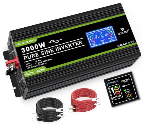 NOVOPAL Inverter di Potenza 3000W Onda Sinusoidale Pura DC 12V a AC 220V con Display LCD e Telecomando