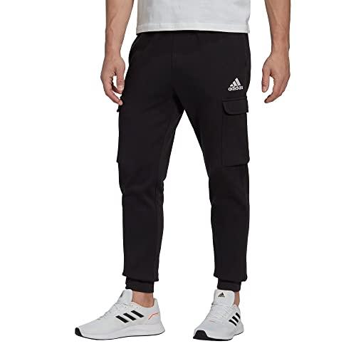 adidas Uomo Essentials Fleece Regular Tapered Cargo Pants, Black/White, L