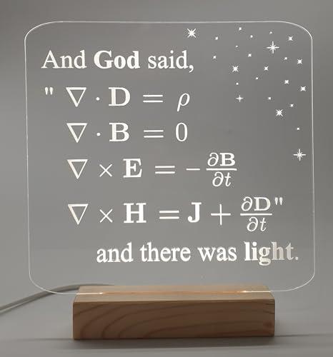 Lampada LED con equazioni di Maxwell e citazione biblica