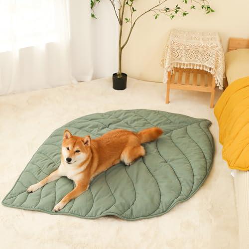 FUNNY FUZZY Coperta per Cani e Gatti Verde Olmo con Motivo a Foglie