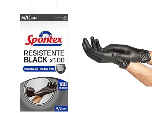 Spontex Guanti Monouso Nitrile Neri Resistente Black, 100 pezzi, Senza Lattice e Senza Polvere, Multiuso, taglia M/L