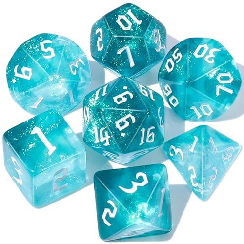 Set di 7 Dadi Poliedrici Azzurri per D&D e Giochi di Ruolo
