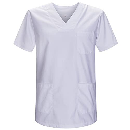 MISEMIYA - Abbigliamento Lavoro Unisex Collo Picco Maniche Corte Bianco