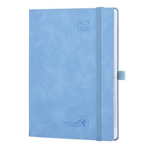 POPRUN Agenda 2025 2026 Settimanale 22 x 16,5 cm, 1 Pagina a Settimana con 1 Pagina di Appunti, Copertina Morbida, Portapenne Autoadesivo, Carta Spessa da 100 GSM, Blu Cielo
