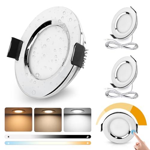 GeyouLux 3 Faretti LED da Incasso 12V, Touch-Control, Dimmerabili, IP44, Cromati