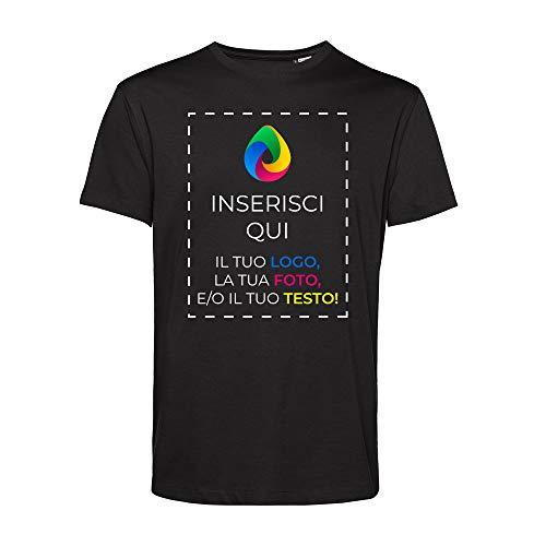 Teetaly Maglietta T-Shirt Personalizzata Stampa Fronte Retro Uomo in Cotone Organico (Nero, M)