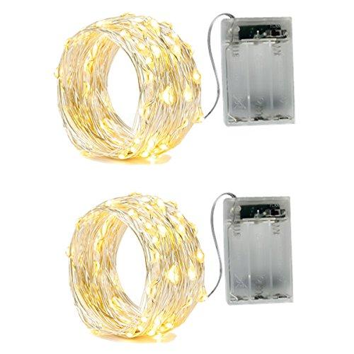 BXROIU 2 X 20LEDs Catena Luminosa Luci Stringa Ghirlanda filo d'argento Batteria Operazione 2 Modalità Flash per Festa/Matrimonio/Giardino/Natale interno(2 Mètres, Bianco Caldo)