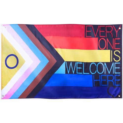 Runesol Bandiera Tutti Benvenuti, 91x152cm, 3ft x 5ft, 4 Occhielli, Bandiera del Pride, Bandiera LGBT, Bandiera del Gay Pride, Bandiera Sessualità, Interno, Esterno,