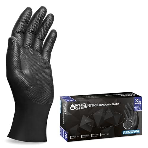 50x PROGRIP Guanti nitrile XL Nero [Extra resistenti], Guanti monouso plastica, 2x più spessi, con finitura diamantata, Guanti in nitrile per industria e montaggio, guanti lavoro