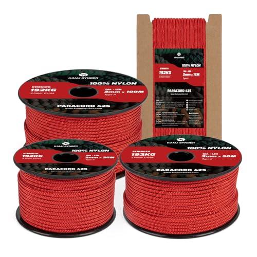 Kamu Synber 425 Paracord 3mm x 30m - Corda in Nylon Tipo II Rosso