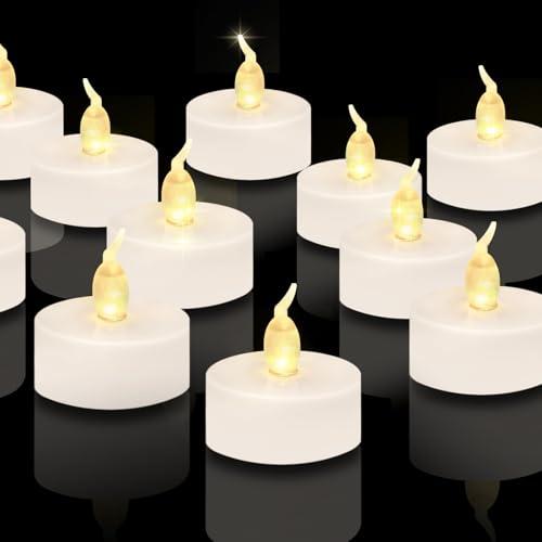 Candele a LED CNMTCCO, 24 Candeline da Tè a Batteria, Effetto Fiamma Tremolante (Bianco Caldo)