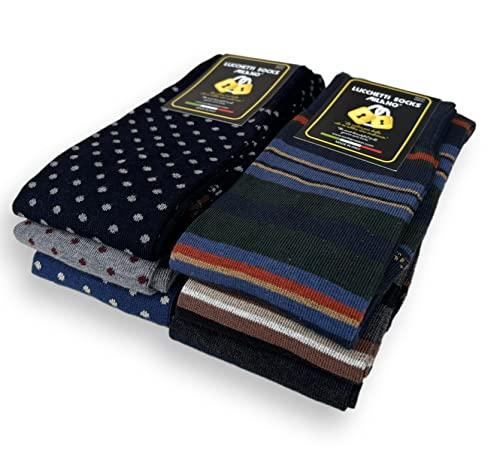 Lucchetti Socks Milano - Set 6 Paia Calze Uomo Lunghe Cotone Colorate Fantasia Made in Italy