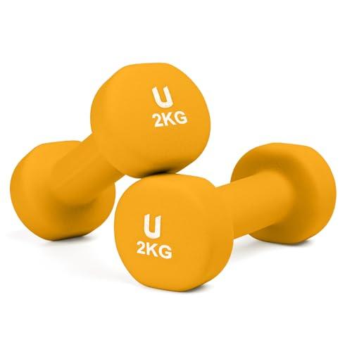 Unycos - Set di 2 Manubri Antiscivolo in Neoprene, Coppia di Pesi Rotonde da 2 kg, Arancione