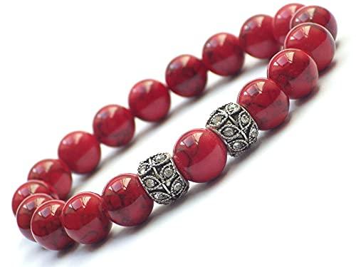 Bracciale da Donna in Perle Turchesi, Rosse Ricostituite e Cristalli Scintillanti