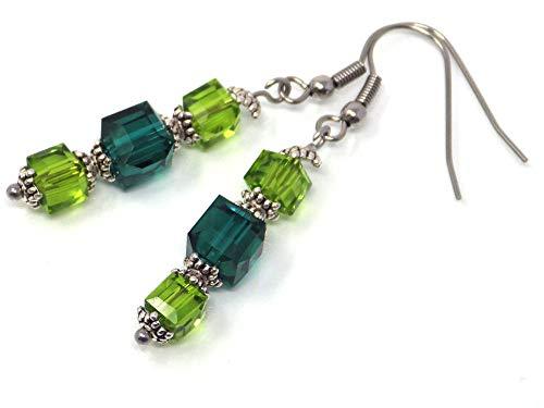 Orecchini Artigianali in Vetro Verde e Acciaio Inossidabile