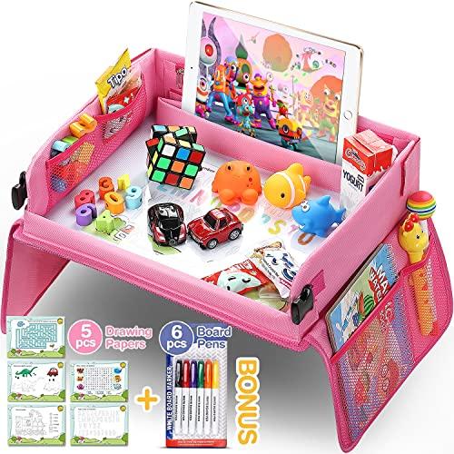 lenbest Vassoio da viaggio, Apprendimento al coperto Gioco educativo Gioco da tavolo con piano cancellabile a secco - 6 penne e 5 carte da disegno - Vassoio multifunzione per ragazze maschi (Rosa)