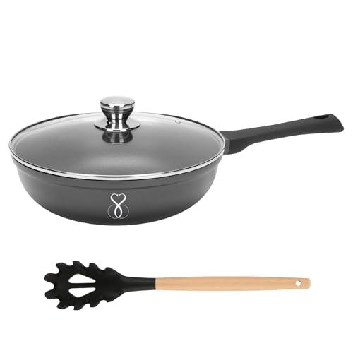 Stone&Stone Padella Wok Antiaderente Induzione 30 cm con Coperchio e Cucchiaio