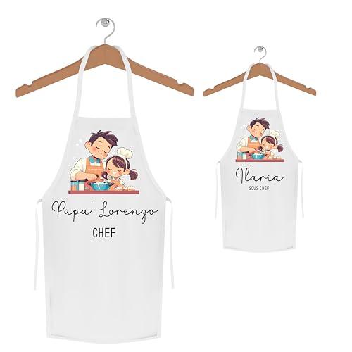 Set Grembiuli Cucina Personalizzati Papà e Figlio/Figlia - Regalo Festa del Papà
