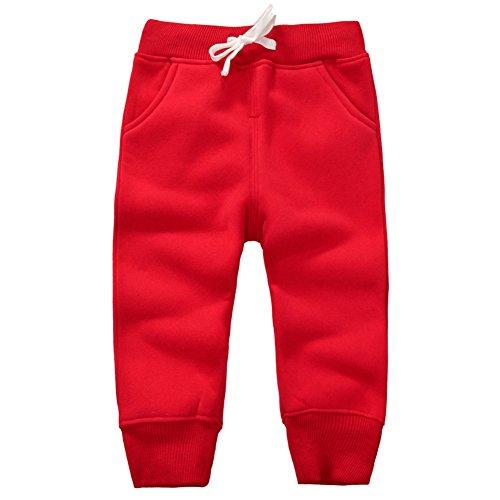 CuteOn Pantaloni in Cotone Felpato per Bambini - Rosso, 4 Anni
