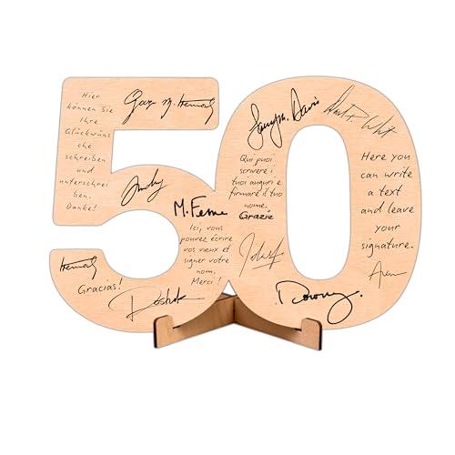 Biglietto Auguri 50 Anni Cubiboo Art in Legno Naturale con Supporto