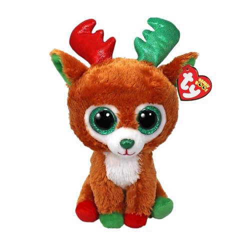 Ty Beanie Boos - Tinseltoes la Renna con Occhi Verdi Grandi e Glitter, il Peluche Speciale Natale