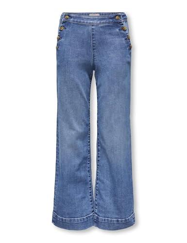 Only Girl Jeans Kogmadison a Gamba Larga Vita Alta - Denim Blu Medio, Taglio Ampio, 12 Anni Ragazza