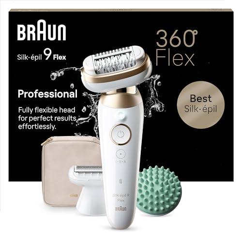 Braun Silk-épil 9 Flex Depilatore Donna, Epilatore Elettrico Donna Con Testina Flessibile 360°, Wet & Dry, Con Rasoio Donna, Cappuccio Rifinitore e Accessorio Massaggiante, 9-071 3D, Bianco/Oro