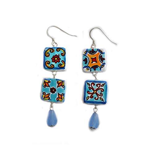 Orecchini in Ceramica Dipinta a Mano - Maiolica Azzurra Vietri