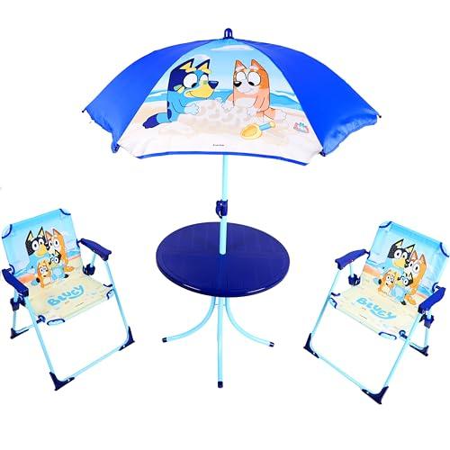 Toyland® Bluey & Bingo Set Tavolo e Sedie da Giardino con Ombrellone