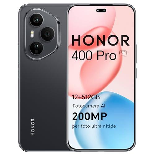 HONOR 400 Pro Smartphone 5G 12GB RAM 512GB ROM, Dual SIM NFC, AMOLED da 6.7 pollici display Eye Comfort con Snapdragon 8 Gen 3, 200MP Ultra-clear AI Camera,5300 mAh, Midnight Black [Versione italiana]