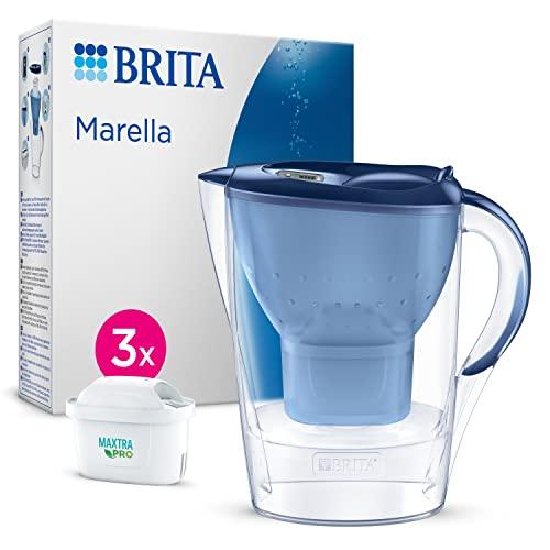 BRITA Caraffa filtrante Marella blu (2.4L) incl. 3 x filtri MAXTRA PRO All-in-1 - adatta alla porta del frigorifero con Memo digitale e coperchio ribaltabile - ora in confezione Smart Box sostenibile
