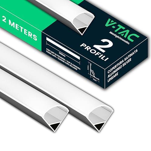 V-TAC 2x Profili Angolari in Alluminio per Strisce LED (4 Metri Totali) con Copertura Opaca - Argento