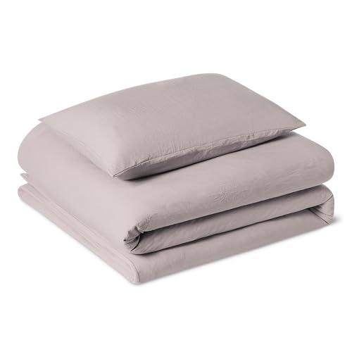 Amazon Basics Set Copripiumino Singolo in Microfibra Prelavata, Extra Morbido con Effetto Naturale Arricciato, Non Necessita Stiratura, Copripiumino da 135 x 200 cm e 1 Federa da 50 x 80 cm, Viola