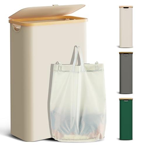 Youdenova Cesto Portabiancheria con Coperchio in Bambù Beige