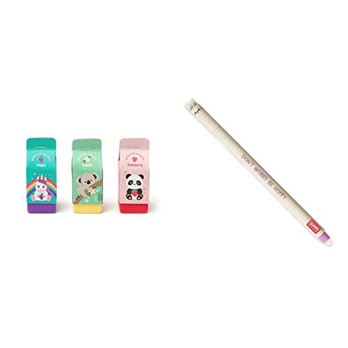 Legami - Yummy Yummy, Set di 3 Gomme Profumate, 2,7x6 cm, al Profumo di Uva, Fragola e Vaniglia, per Cancellare con Precisione & Penna Gel Cancellabile, Sfera sull'Estremità